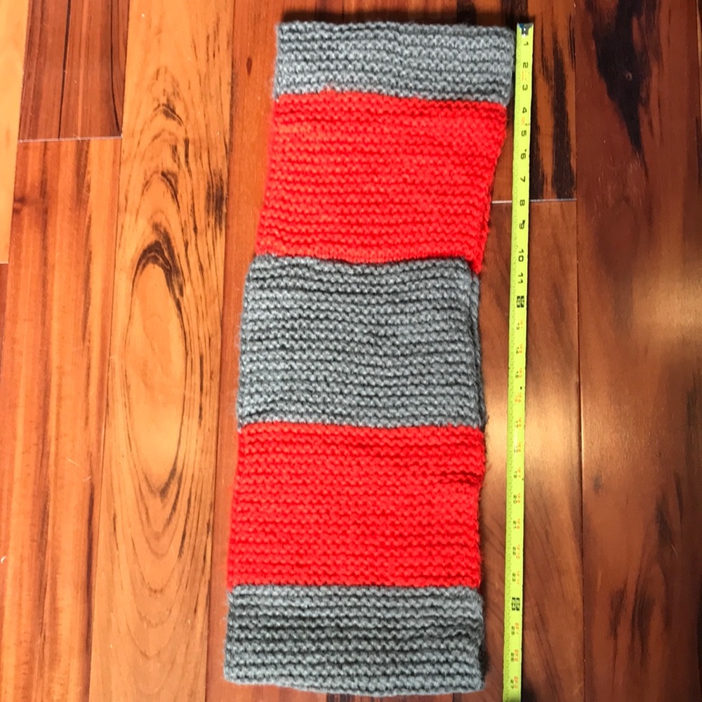 Chunky infinity scarf soft knit orange and gray